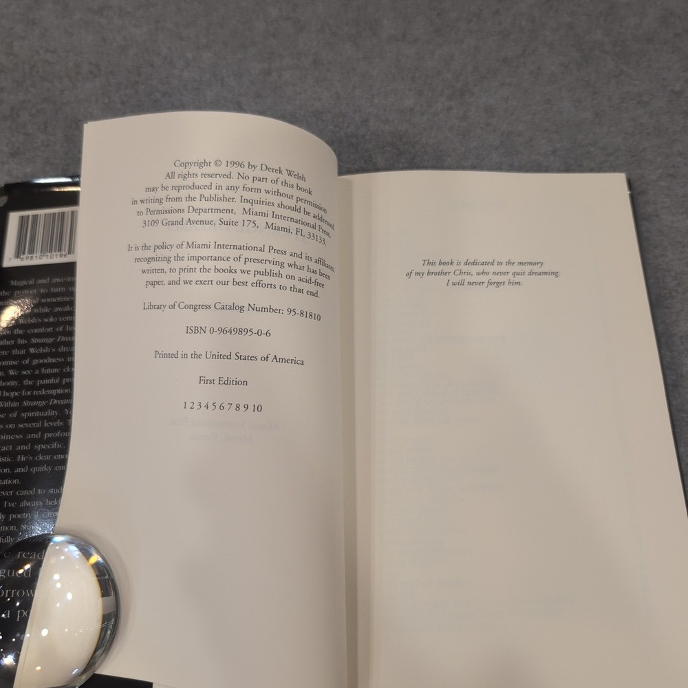 Strange Dreams Derek Welsh Poetry‎ Writings 1996 First Edition Hardcover MIP - Picture 3 of 6